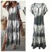 Boho Chic V-Neck Short Sleeve Maxi Dress - Flowy Tie-Dye Print Casual Long Dress For Women, Relaxed Fit_ecoleips.com