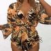 Verve Mesh Three-Piece Set Leaf Print Sexy Bikini Tie Swimsuit For Women_ecoleips.com