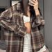Vintage Plaid Shirt Jacket – Oversized Cotton Blend Long Sleeve Button-Up (Coffee/Tan, Relaxed Fit, Distressed Finish, Unisex Layering Essential)_ecoleips.com