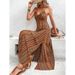In Stock 2025 European And American Spring Summer New Women's Fashion Strap Printed Beach Slit Dress High Waist Slimming_ecoleips.com