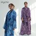 Elegant Floral Printed Cardigan V-Neck Long Sleeve Blouse with Matching Head Wrap plus Size Women's Cardigan Set (Blue Lilac Brown Purple) S M L XL_ecoleips.com