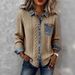 Women's Knitted Patchwork Denim Shirt Long Sleeved Cardigan Coat Autumn Winter Fashionable Versatile American Style_ecoleips.com