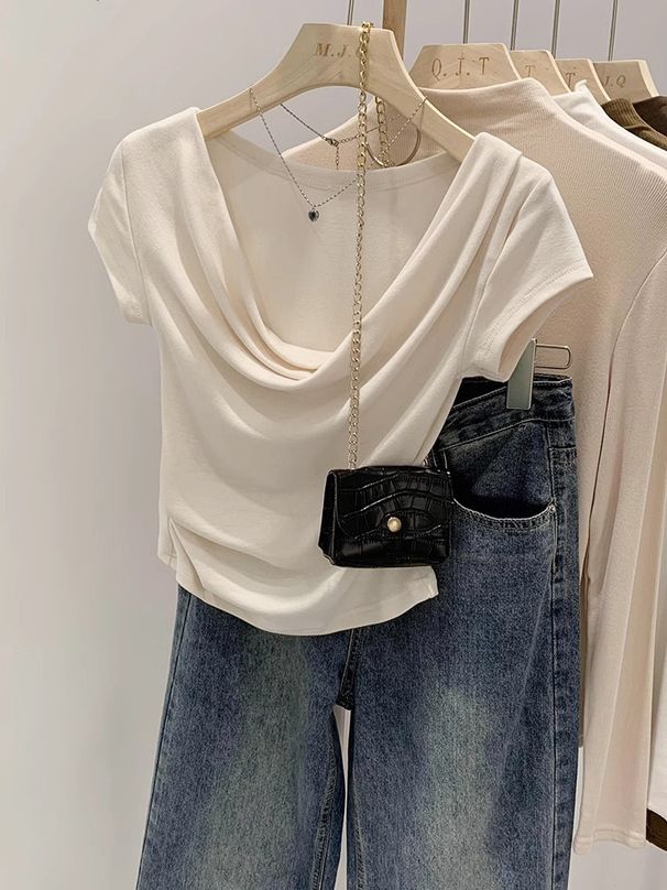 Mint Mambo Green V-Neck Slim Fit Modal Short Sleeve T-Shirt Women's Summer 2026 Spicy Girl Top_ecoleips.com