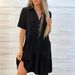 Women's Loose Solid Color Casual Dress Short Sleeve Pure Cotton Lapel American Style Thin Summer Fashion Dress_ecoleips.com