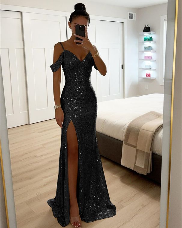 K New Suspender Sequin Slit Dress Casual Loose Party Dress_ecoleips.com
