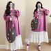 Autumn New Korean Fashion Printed Patchwork Maternity Dress_ecoleips.com