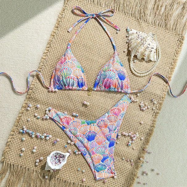 Women's Clothing Shell Print Lace-Up Bikini Set –Sleek Lines, Confident Silhouette Sexy & Fresh Two-Piece Swimwear For Women_ecoleips.com