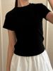 Basic Short T Shirts For Women Summer O Neck Slim Cotton Top Tees Streetwear Short Sleeve White Elastic Women's T-shirt Black_ecoleips.com