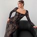 New Arrival Temperament Lace Square Neck Waist Cinched Long Sleeve Elegant Party Women's Dress_ecoleips.com