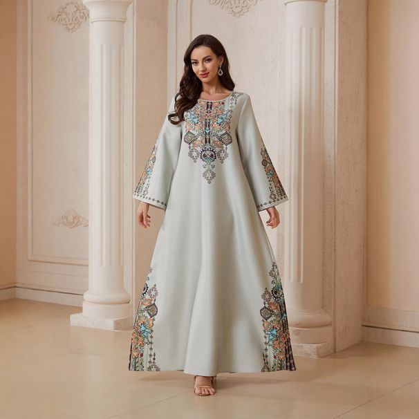 SW2602 Long Robe Turkish Print Dress Ethnic Style Gown For Women Muslim Fashion_ecoleips.com