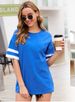 2022 Cross-Border Women's Tops European And American Loose-Fit Half-Sleeve Round Neck Color-Block Waist-Cinching_ecoleips.com