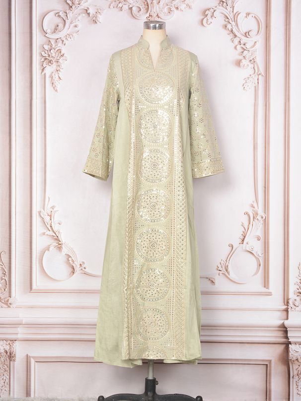 Women's Abaya Muslim Ethnic Robe V Neck Beaded Long Sleeved Banquet Evening Dress_ecoleips.com