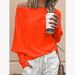 "Elegant Off-Shoulder Batwing Sleeve Sweater - Soft Polyester Pullover Top For Women, Versatile Crewneck Casual Blouse_ecoleips.com