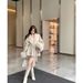 women's fur coat – oversized lapel winter jacket (light gray/black/white, sxl)_ecoleips.com