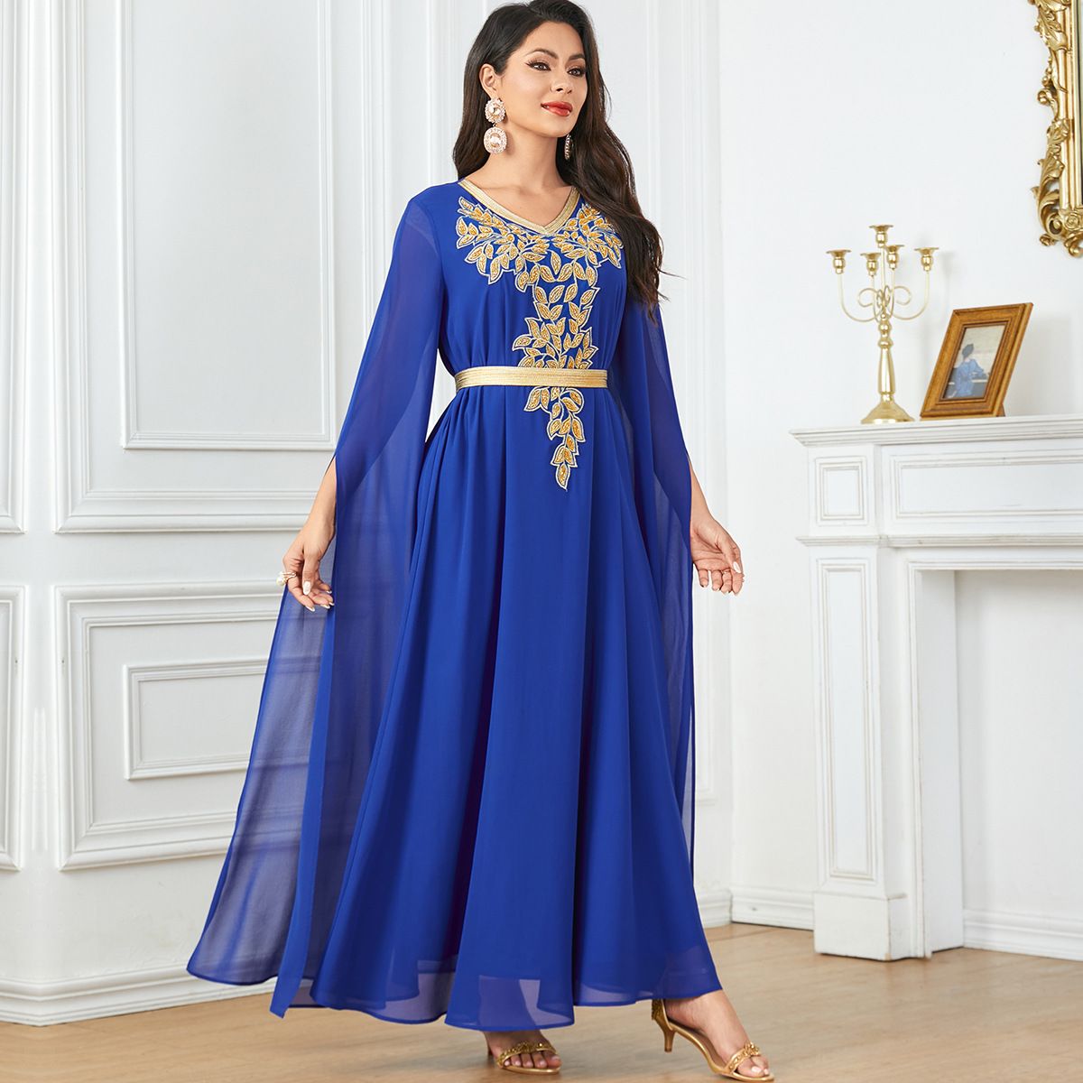 Women's Clothing New Solid Color Muslim Robe Ultra Long Sleeve Large Swing Women's Dress_ecoleips.com