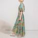 Women's Clothing Lantern Sleeve V Neck Silhouette Print Big Swing Holiday Style Dress Long Skirt_ecoleips.com