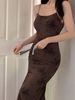 WDD22707 Cool Stylish Dirty Style Camisole For Women, Summer European And American Dark Print New Mesh Midi Dress_ecoleips.com