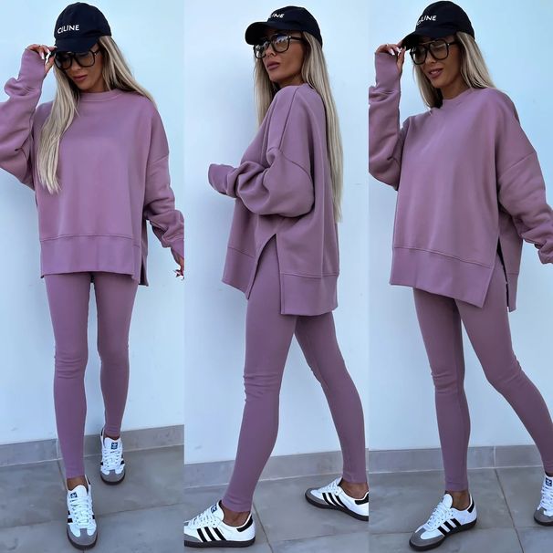 Women's Spring Casual Two Piece Set Tight Trousers And Loose Sweater Polyester Comfortable Fit Pant Suit For Winter_ecoleips.com