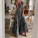 European And American Cross-Border Bohemian Style 2023 New Long Waist-Cinching Floral Print Flared Dress_ecoleips.com