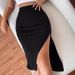 Verve Qiduo Women's French Style Sexy A-line Solid Color Split Irregular Midi Skirt For Women_ecoleips.com