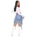 HSF2416 Fashion Trend Sexy Washed Denim Fringe High-Waisted Skirt_ecoleips.com