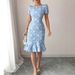 Summer Women's Clothing Round Neck Short Sleeve Dress Slim Waist Embroidered Ruffle Casual American Style Thin Dress_ecoleips.com