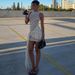 Summer Slim Fit Women's Dress Round Neck Polka Dot Print Bodycon Pleated Ribbon Detail New_ecoleips.com