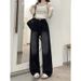 Korean Style Women's Distressed Retro Denim Jeans Loose Fit Straight Leg Floor Length Trousers for Spring Autumn Cleanfit_ecoleips.com