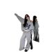 American Retro Print Off-shoulder Long-sleeve Sweatshirt Sports Suit For Women, Autumn Casual Wide-leg Pants Gray_ecoleips.com