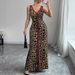 Women's Clothing Leopard Print Sleeveless V Neck Long Dress Slim Fit Sexy Fashionable Slit Hem Style Women's Dress_ecoleips.com
