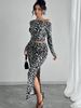Women's Sexy Leopard Print Two Piece Set Fitted Long Skirt Style Autumn New Clothing_ecoleips.com