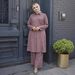 Modest Set Modest Muslim Women's Outfit – Printed Loose Tunic & Wide Leg Pants Set Cotton Blend Hijab-Friendly Lounge Wear For Home & Office_ecoleips.com