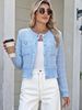 Elegant Checkered Knit Cardigan With Pearl Buttons - Women's Casual Chic Open Front Sweater_ecoleips.com
