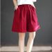 Women's Clothing Pure Cotton Six Color Shorts Large Size Loose Summer Retro Solid Color Wide Leg Overalls Elastic Versatile Shorts_ecoleips.com