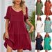 Women's Summer Casual V Neck Dress Babydoll Style Three Layers Of Pleats American Fashion New_ecoleips.com
