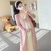 Autumn Winter New Korean Version Two-Piece Lace Patchwork Knitted Color-Block Tie Maternity Dress_ecoleips.com