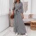 Women's Long Sleeve Stripe Shirt Dress, Lapel Collar Button Down Tunic Dress For Fall Casual Office Wear_ecoleips.com