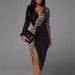Voya New Pattern! Women's High Waist Skirt Set Black Hip Undercover Medium Long Sleeve Double Color Tone Commuter Dress Available In Multiple Colors_ecoleips.com