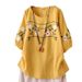 Cotton-Linen Literary And Artistic Retro Embroidery T-Shirt For Women's Summer Wear, Featuring A Traditional Ethnic Desi_ecoleips.com