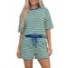 Summer New Style Loose Casual Two Piece Set for Women Versatile Striped Print Tie up European American Fashion Suit_ecoleips.com