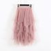 DX~~New Irregular Mesh Patchwork Skirt, High Waisted And Slim, Solid Color Mid Length Fairy Skirt_ecoleips.com