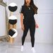 Women's Clothing Summer New Solid Color Suit Round Neck Short Sleeve T Shirt And Pants Sports Suit Casual Comfortable Fashion_ecoleips.com