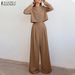 Women's Loose Two-Piece Suit Solid Color Long Sleeved Casual Wide Leg Pants Autumn Winter European American Style Clothing_ecoleips.com