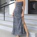 Women's Clothing Sexy Slit Thigh Sequined Camouflage Suspender Dress_ecoleips.com