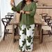 Plus Size Casual Floral Print Lounge Set - Comfortable Elastic Waist Pants & Short Sleeve Top (Army Green, 1XL-4XL)_ecoleips.com