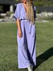 Women's Clothing Casual Solid Color V-neck Lace-up Mid-waist Pocket Jumpsuit_ecoleips.com