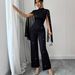 Women's Clothing Women's Elegant Chiffon Jumpsuit Style Spring Autumn Sequined Semi High Neck Long Sleeve Solid Color Romper_ecoleips.com
