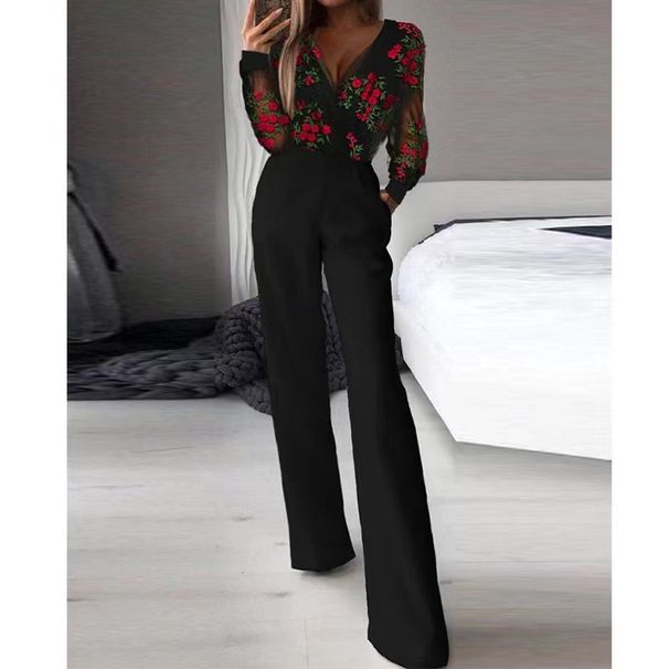 Women's Clothing Waist Simple Splicing Printing Short Sleeved Long Sleeved Fashion Tight Slim Fitting Jumpsuit_ecoleips.com