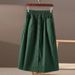 Women's Cotton A-Line Skirt Button down Elastic Waist Korean Style Casual Mid-Length Skirt_ecoleips.com