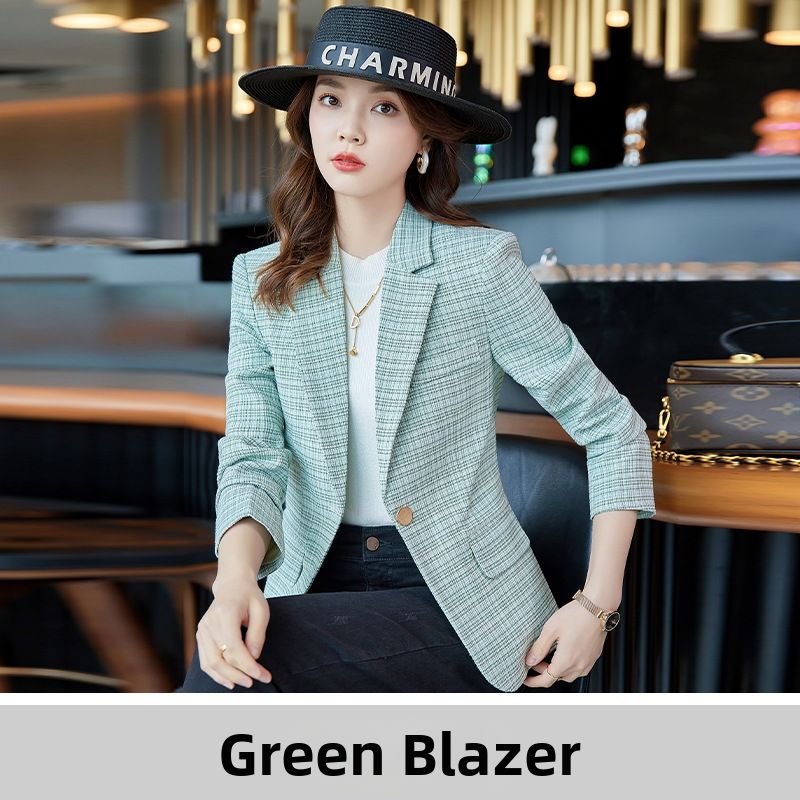 Women's Slim Fit Blazer Houndstooth Casual Plaid Tweed Office Lady Style Outerwear_ecoleips.com